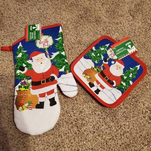 Christmas House Oven Mitt & Pot Holders 3 PC